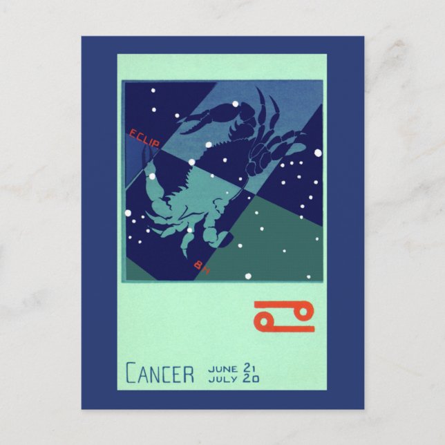 Cancer Crab Constellation Vintage Zodiac Astrology Postcard (Front)
