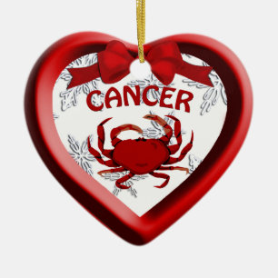 Cancer Crab Heart Snowflake Christmas Ornament
