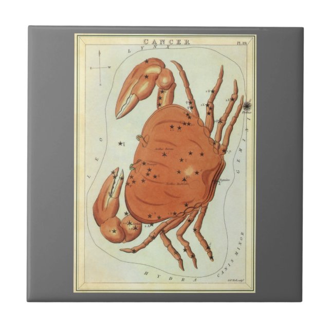 Cancer Crab Vintage Constellation, Urania's Mirror Tile (Front)