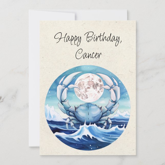 Cancer Crabe Zodiac Aquarelle Carte Plat Anniversa (Devant)