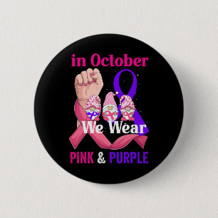 Cancer Domestic Violence Awareness Pink Purple Rib 2 Inch Round Button