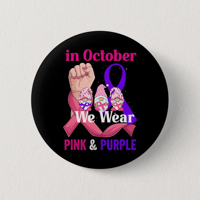 Cancer Domestic Violence Awareness Pink Purple Rib 2 Inch Round Button (Front)