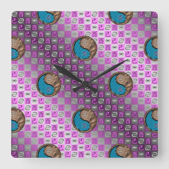 Cancer & Earth Rooster Square Wall Clock (Front)
