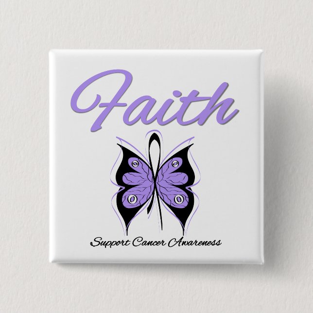 Cancer Faith Butterfly Lavender Ribbon 2 Inch Square Button (Front)