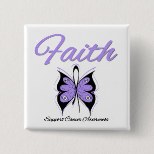 Cancer Faith Butterfly Lavender Ribbon 2 Inch Square Button