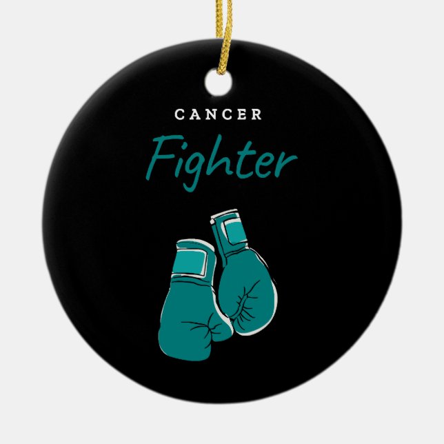 cancer fighter, teal ceramic ornament (Front)