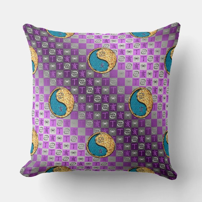 Cancer & Fire Boar Throw Pillow (Front)