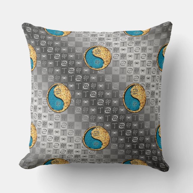 Cancer & Fire Rabbit Throw Pillow (Front)