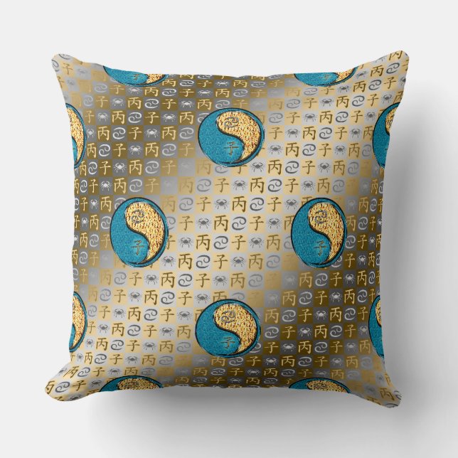 Cancer & Fire Rat Throw Pillow (Front)