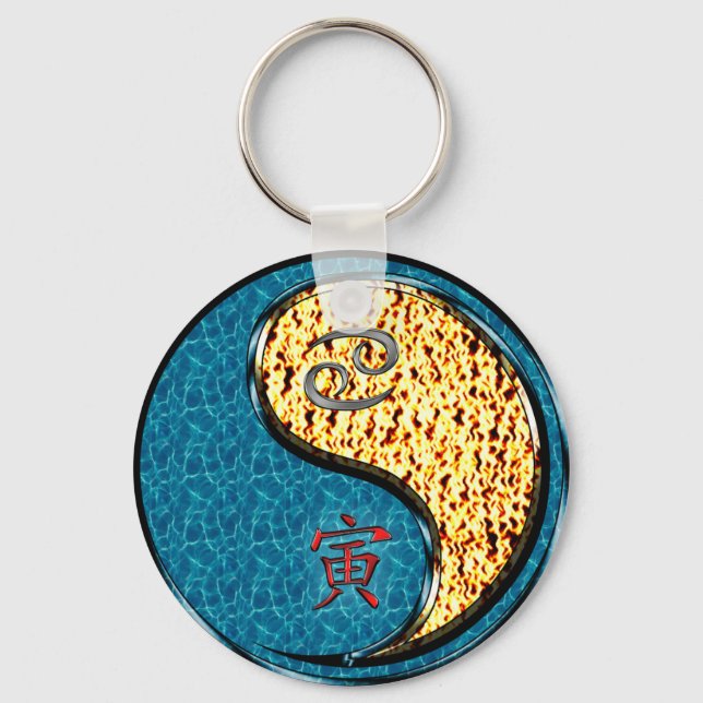 Cancer & Fire Tiger Keychain (Front)