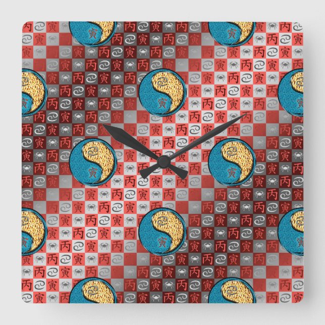 Cancer & Fire Tiger Square Wall Clock (Front)
