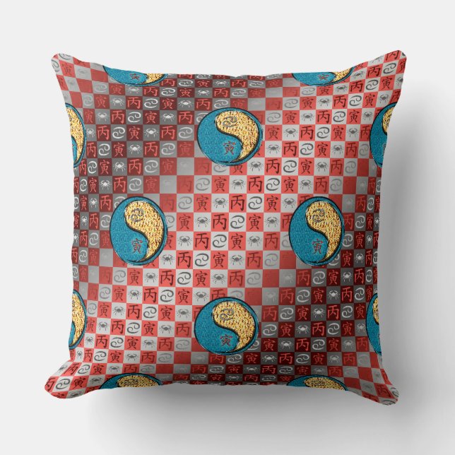 Cancer & Fire Tiger Throw Pillow (Front)