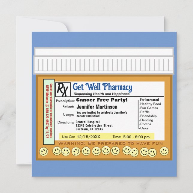 Cancer Free RX for Fun Invitation (Front)