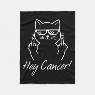 Cancer FU Cancer Funny Cat Breast Cancer Awareness Fleece Blanket