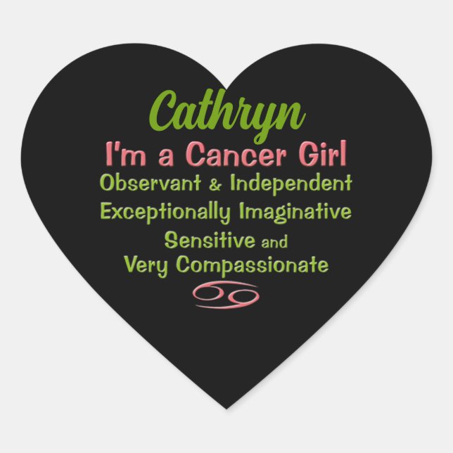 Cancer Girl Personalized Zodiac Heart Sticker (Front)