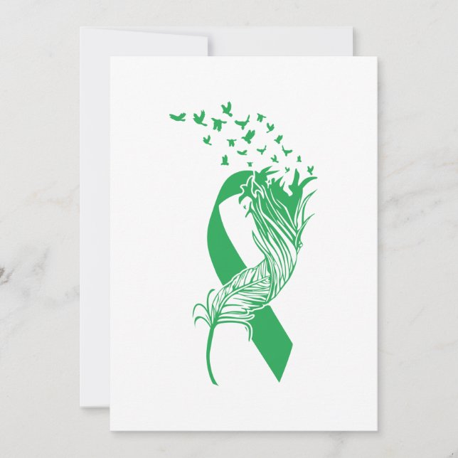 Cancer Green Ribbon Feather Birds Save The Date (Front)