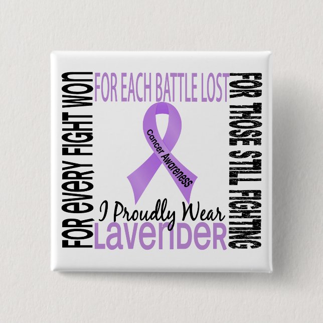 Cancer I Proudly Wear Lavender 2 Inch Square Button (Front)