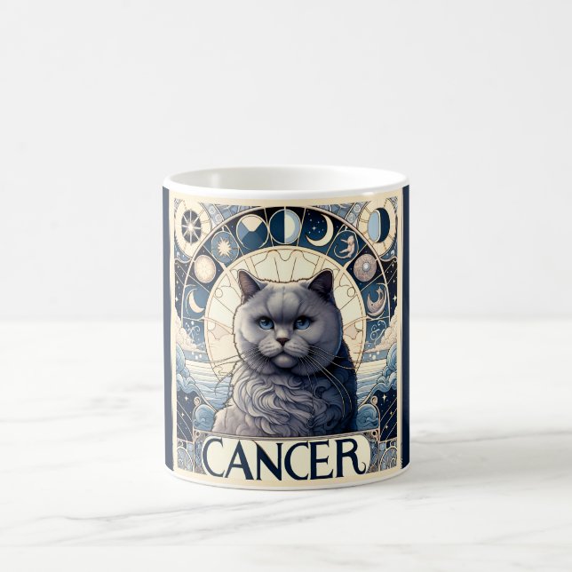 Cancer Intuitive Cat Zodiac Art Nouveau Coffee Mug (Center)