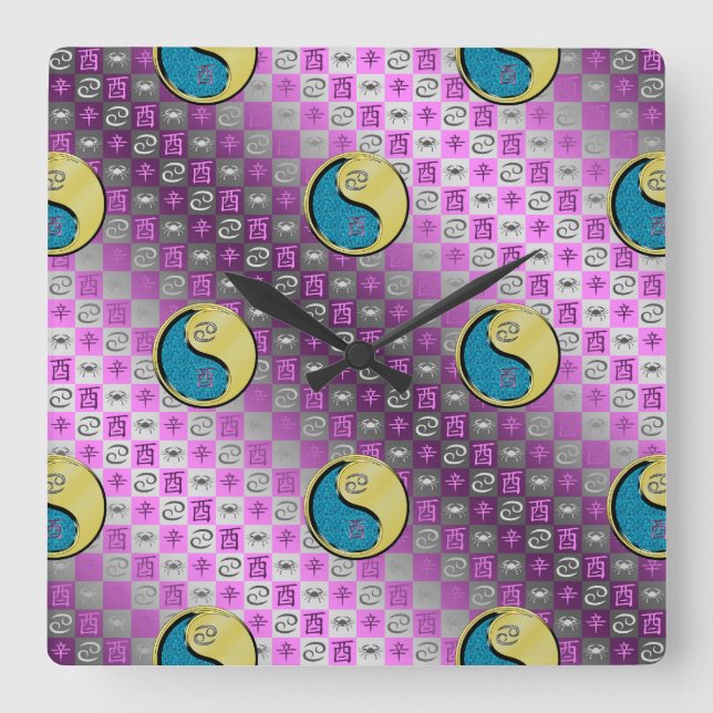 Cancer & Metal Rooster Square Wall Clock (Front)