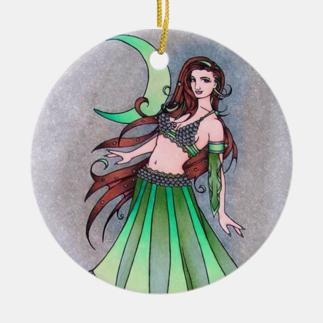 Cancer moon belly dancer ceramic ornament (Front)