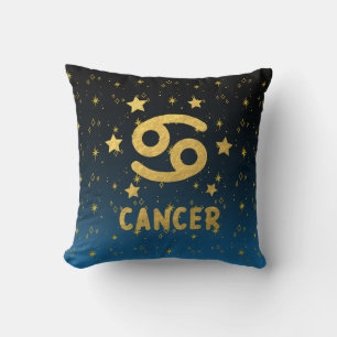 Cancer Oreiller bleu zodiaque et or
