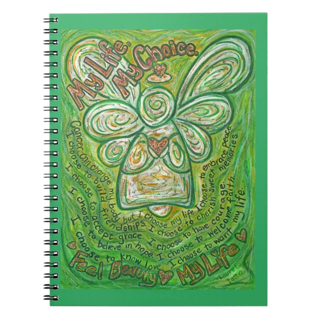 Cancer Poem Green Angel Art Journal Notebook (Front)