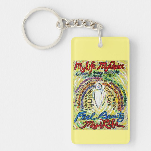 Cancer Poem White Guardian Angel Pendant Keychain (Front)