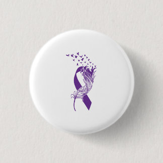 Cancer Purple Ribbon Feather Birds 1 Inch Round Button
