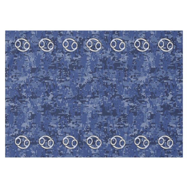 Cancer Sign on Navy Blue Digital Camouflage Tablecloth (Front (Horizontal))