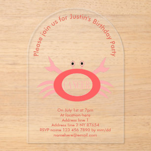 Cancer Star Sign Crab Custom Birthday Party Acrylic Invitations