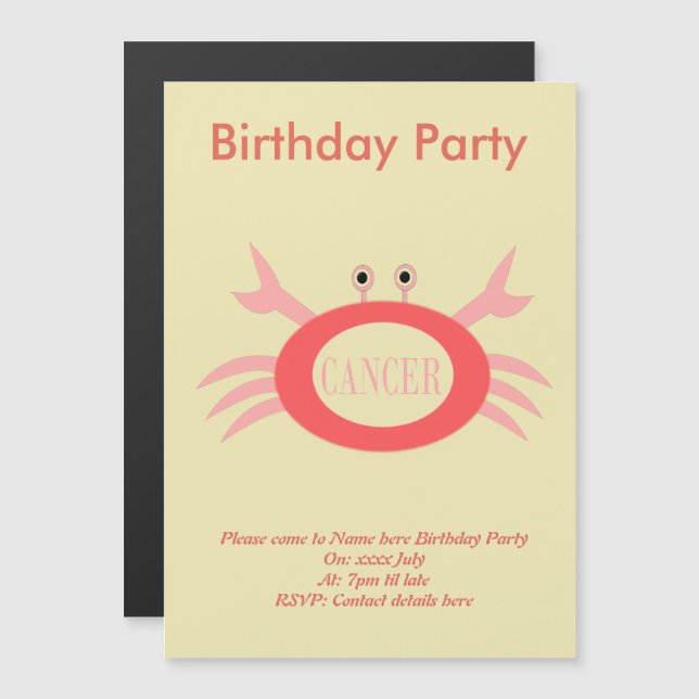 Cancer Star Sign Crab Custom Invites (Front/Back)
