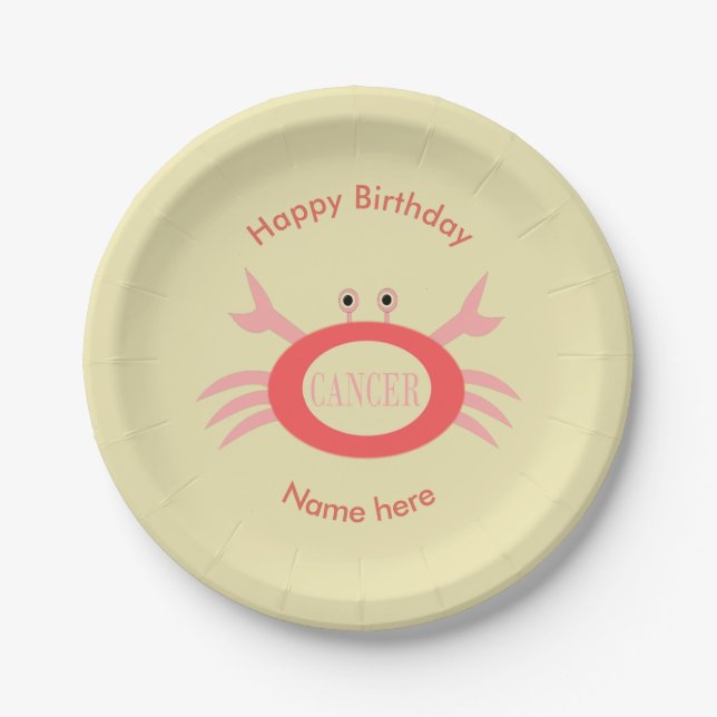 Cancer Star Sign Crab Paper Party Plate (Front)