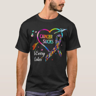 Cancer Sucks In Every Colour Arrow Heart Fight Can T-Shirt
