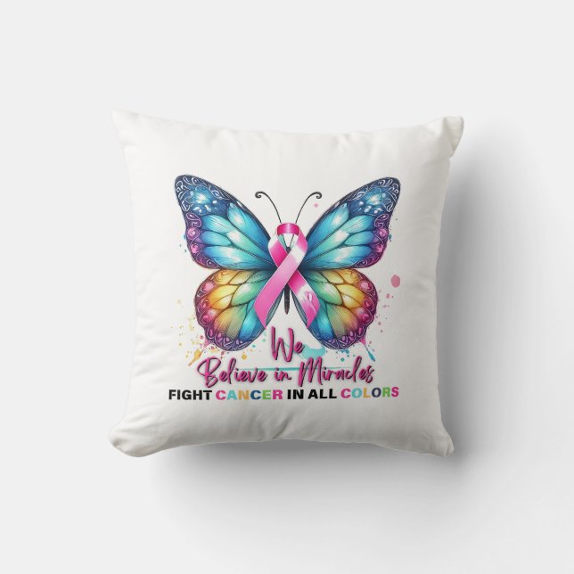Cancer Support Gift, Fight Cancer, Butterfly Throw Pillow (Front)