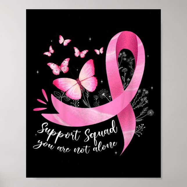 Cancer Support Squad Awareness Pink Ribbon Butterf Poster (Front)