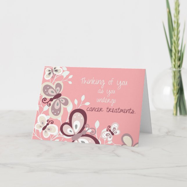 Cancer Support Thinking of You, Butterflies, Pink Card (Front)