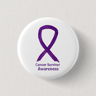 Cancer Survivor Awareness Purple Ribbon Pin Button