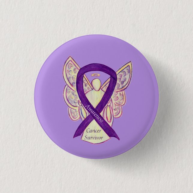 Cancer Survivor Awareness Ribbon Angel Custom Pins (Front)
