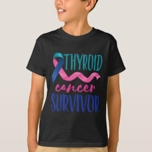 Cancer Survivor Awareness Ribbon Teal Blue Pink T-Shirt