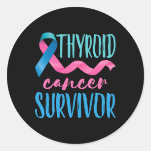 Cancer Survivor Awareness Ribbon Teal Pink Blue Classic Round Sticker
