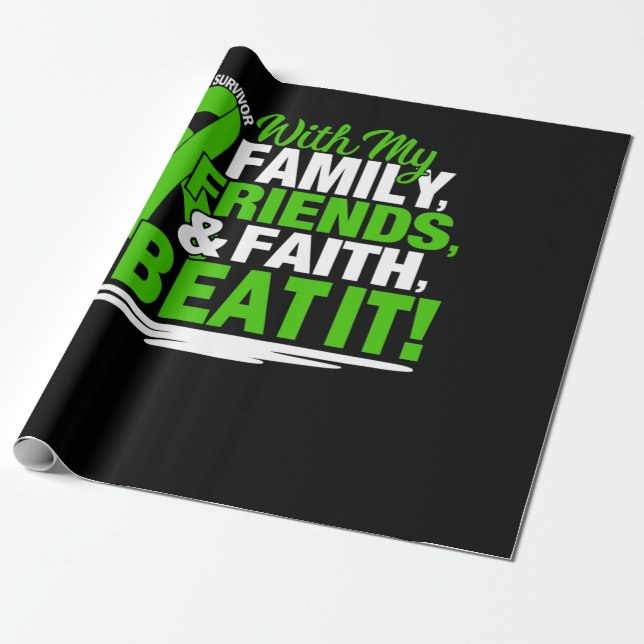 Cancer Survivor Faith Friends Family Green And Whi Wrapping Paper (Unrolled)