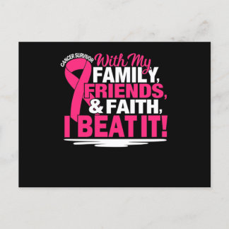 Cancer Survivor Faith Friends Family Pink And Whit Invitation Postcard