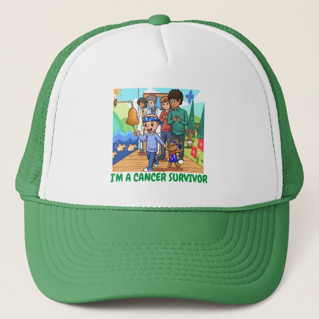 Cancer Survivor Hat Baseball Green Trucker Hat (Front)