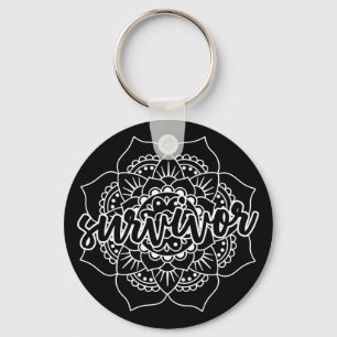 Cancer Survivor Mandala in White Keychain