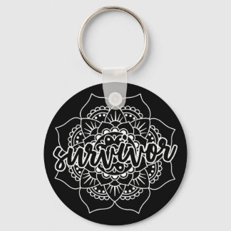 Cancer Survivor Mandala in White Keychain