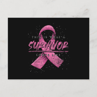 Cancer Survivor Pink Ribbon Breast Cancer Awarenes Announcement Postcard