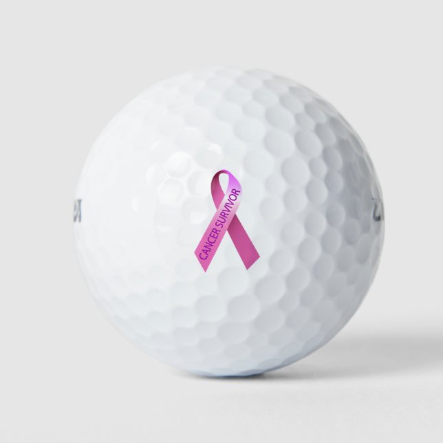 Cancer survivor pink ribbon golf balls (Front)