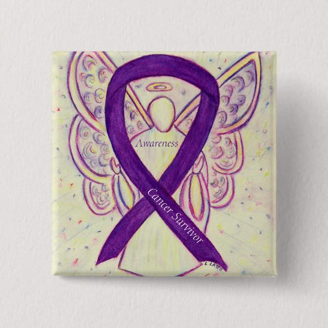 Cancer Survivor Purple Awareness Ribbon Angel Pin (Front)