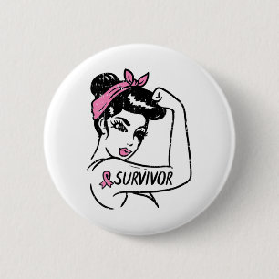 Cancer Survivor Rosie Riveter Pink Awareness Women 2 Inch Round Button