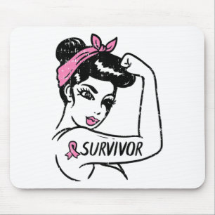 Cancer Survivor Rosie Riveter Pink Awareness Women Mouse Pad